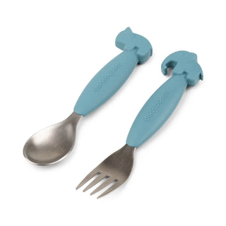 Easy-grip spoon and fork aterimet - deer friends - blue - Done By Deer